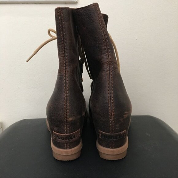 Sorel Joan of Arctic Burro (Brown) Leather Wedge Mid High Bootie Lace Up Boot - Picture 5 of 8
